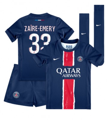 Paris Saint-Germain Warren Zaire-Emery #33 Primera Equipación Niños 2024-25 Manga Corta (+ Pantalones cortos)